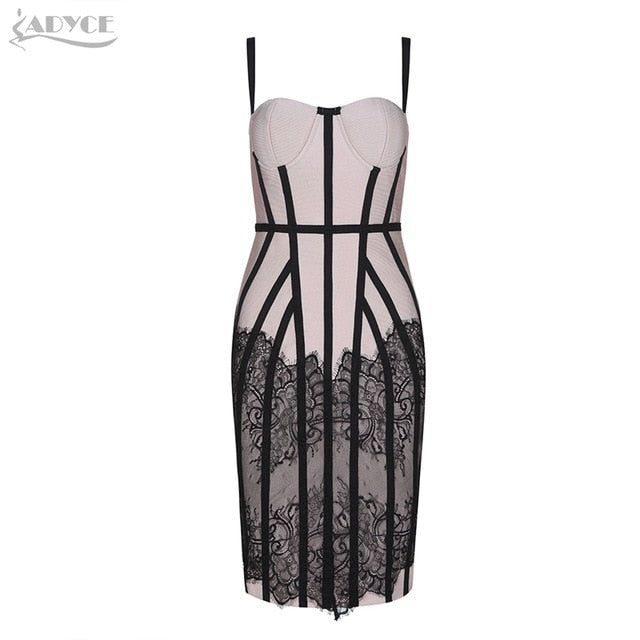 Sexy Summer Bandage Dress Women Vestido Bodycon Lace Spaghetti Strap Club Dress Midi Celebrity Runway Party Dress