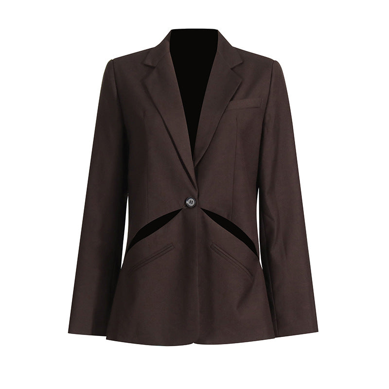 Summer fashion style small suit for women with hollow out solid color formal wear long sleeved suit jacket