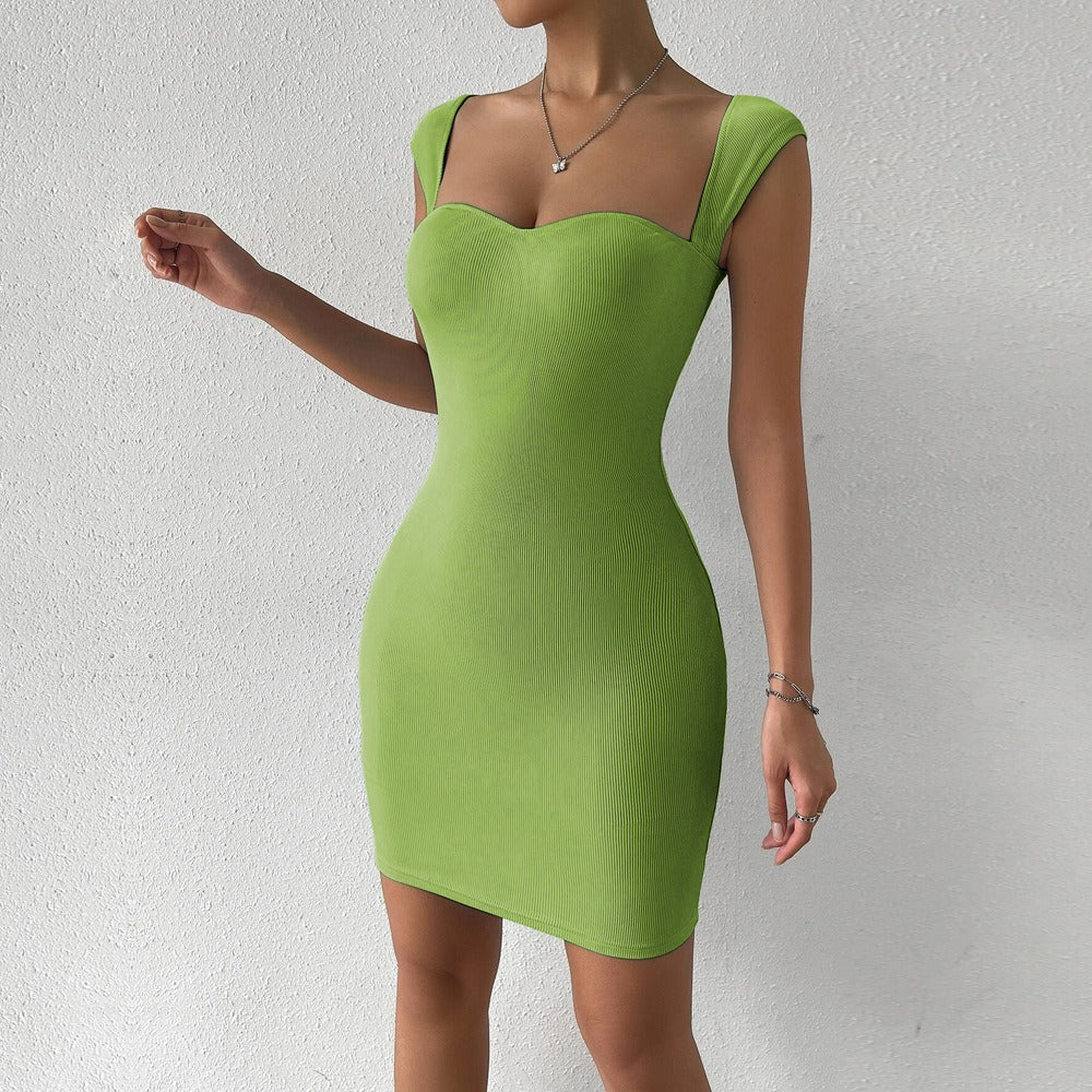 Spring And Summer New Women's Sexy Nightclub Short Dress Sleeveless Knitted Package Hip Halter Dress