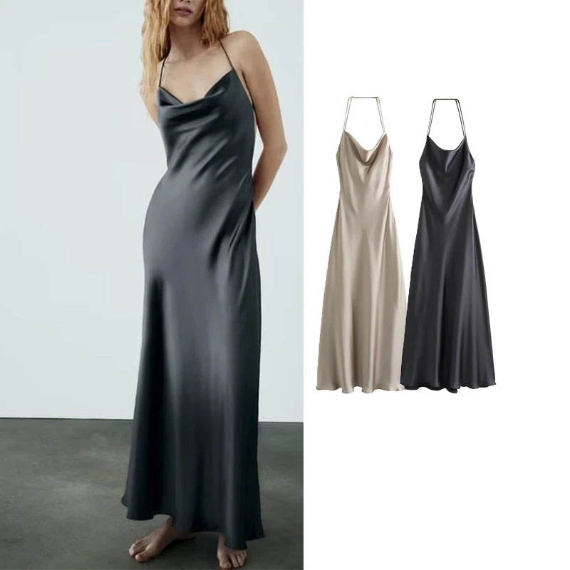 Slip Long Dresses for Women Sexy Backless Female Dress Party Maxi Dresses Woman Thin Straps Autumn Dress