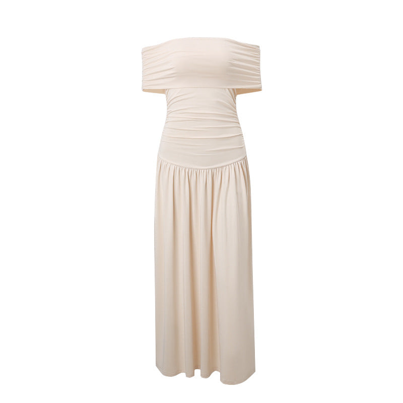 New one-piece collar elegant and sexy slim fit pleated strapless dress